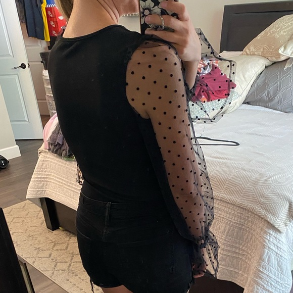 Black Bodysuit Sheer sleeves size M - Picture 5 of 7